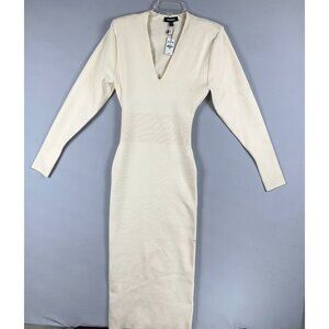 Express Midi Sweater Dress Size XS Bodycon Back Cutout Stretch Cream Was $128